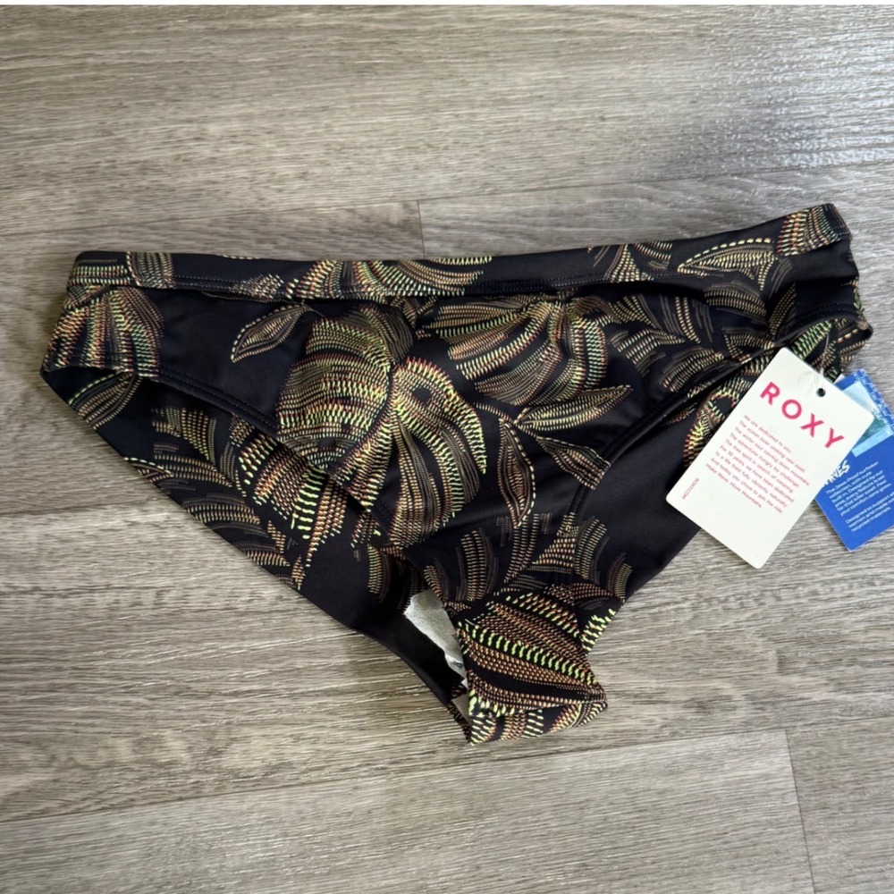 Roxy Womens Tropical Palm Leaf Bikini Bottoms Black Green Gold Size Small NWT